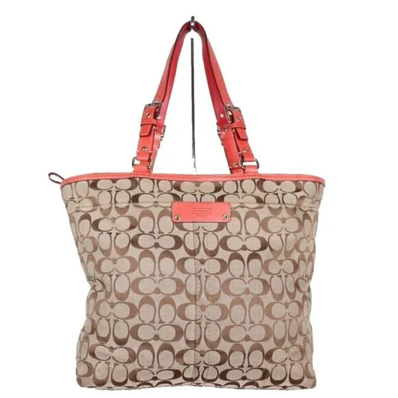 Coach Unisex Large Tan Orange Signature Hamptons Book Tote Bag Monogram Purse - Picture 11 of 12